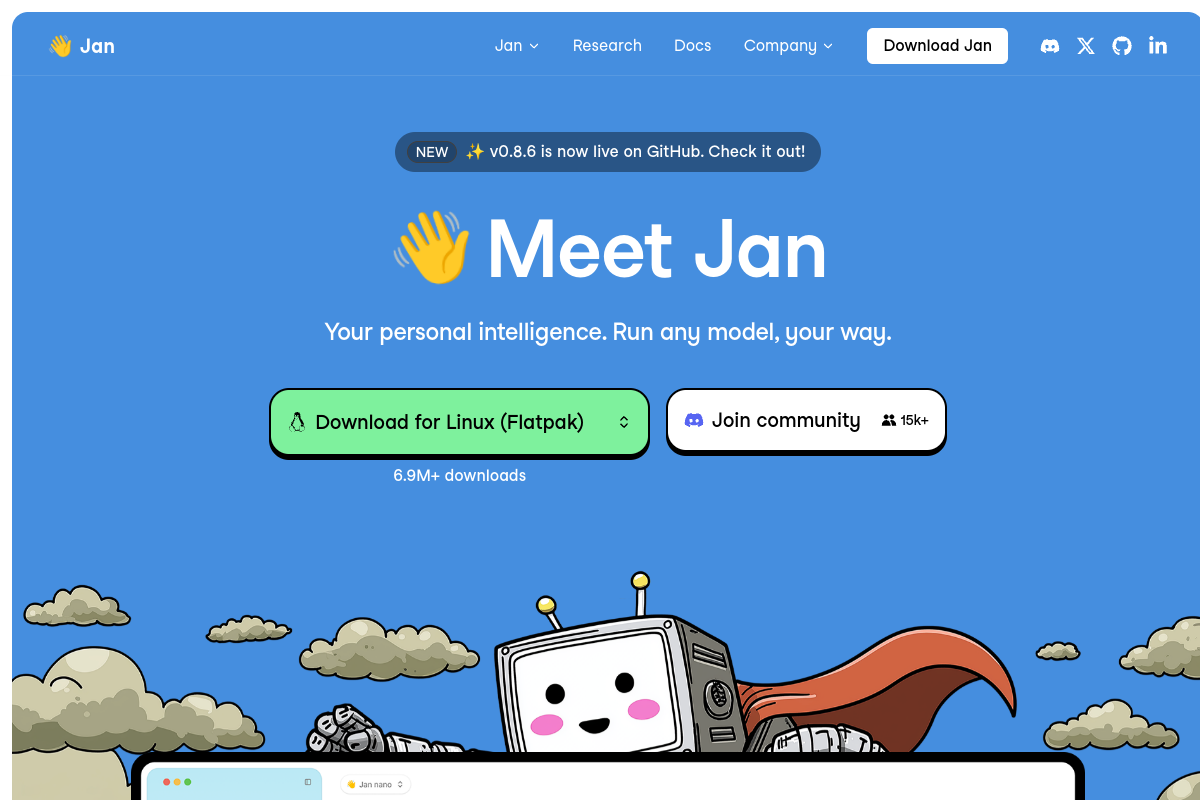 Screenshot of the Jan website