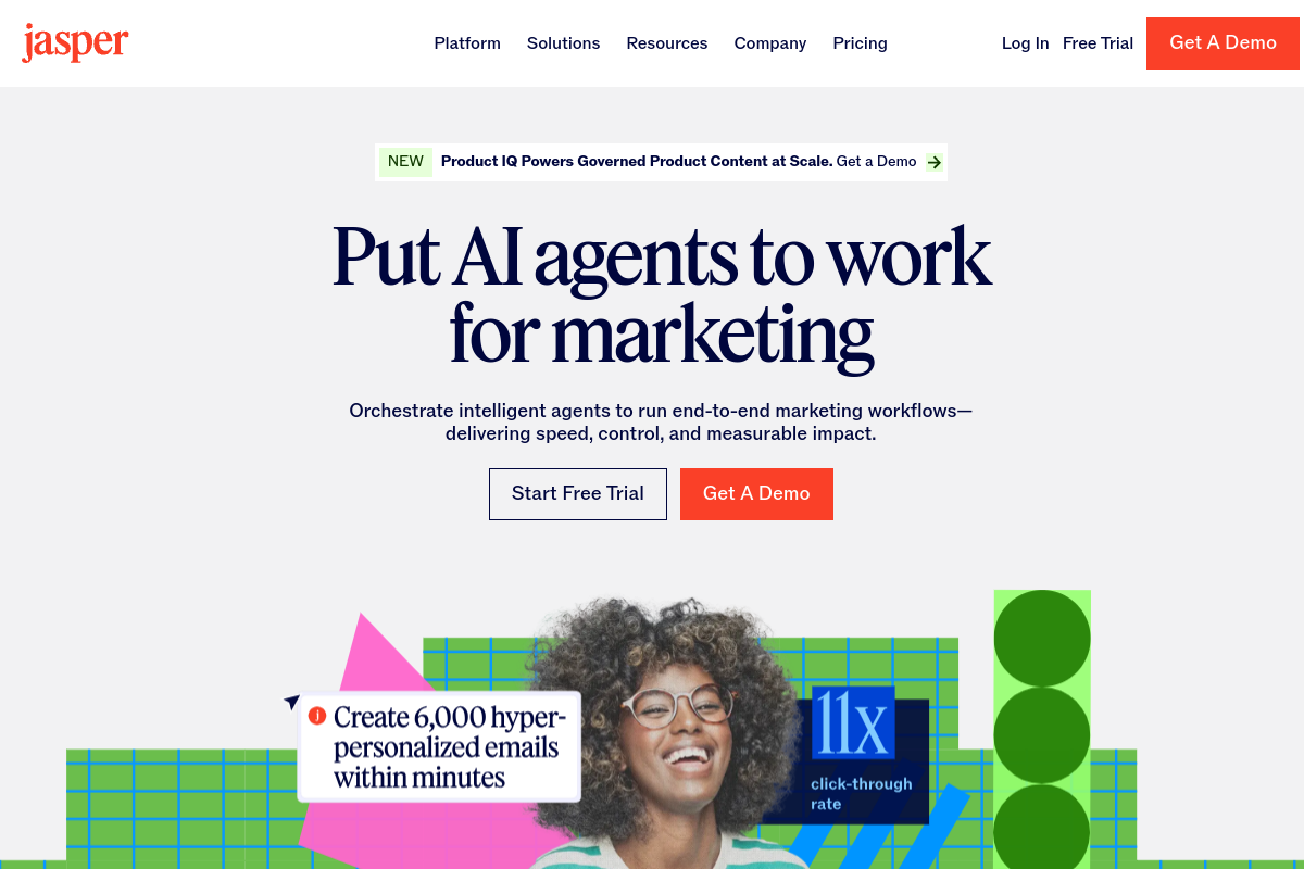 Screenshot of the Jasper.ai website