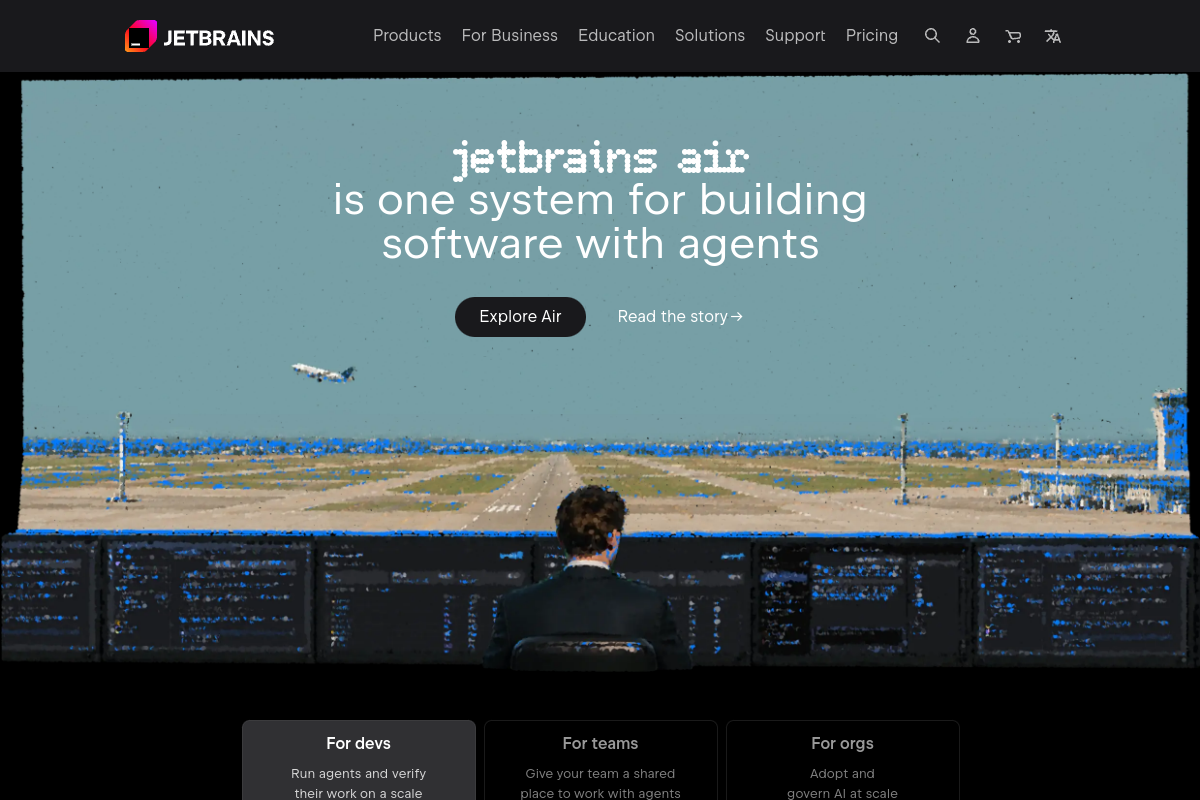 Screenshot of the JetBrains website