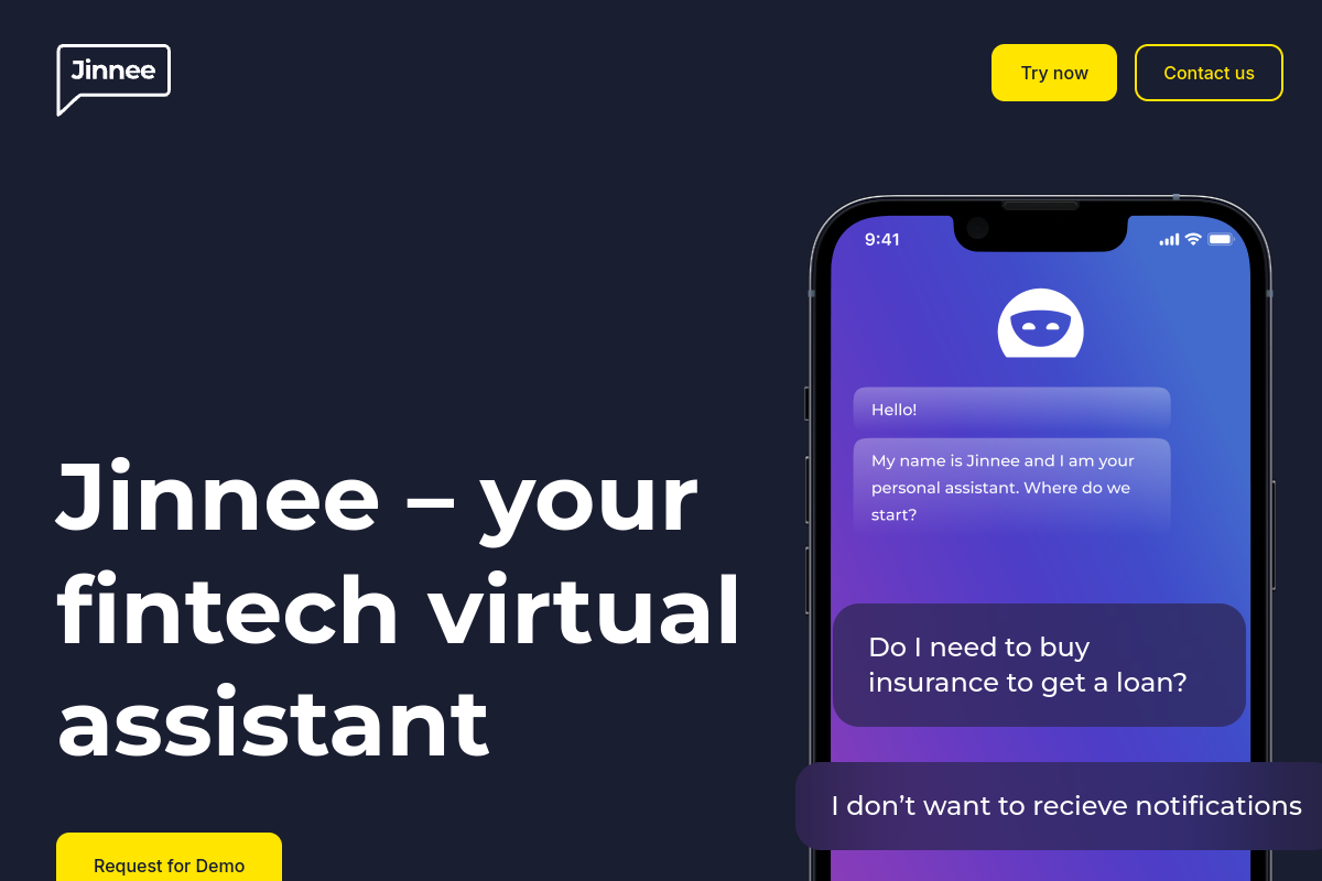 Screenshot of the Jinnee for Fintech website