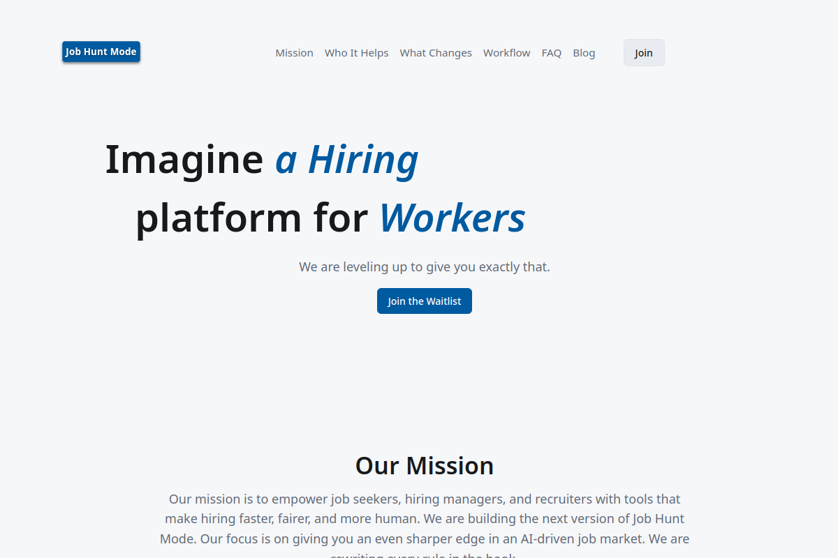 Screenshot of the Job Hunt Mode website
