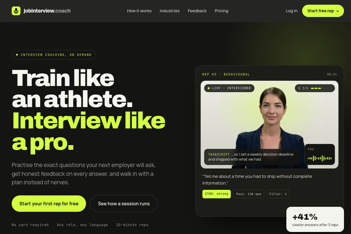 Screenshot of the Jobinterview.coach website