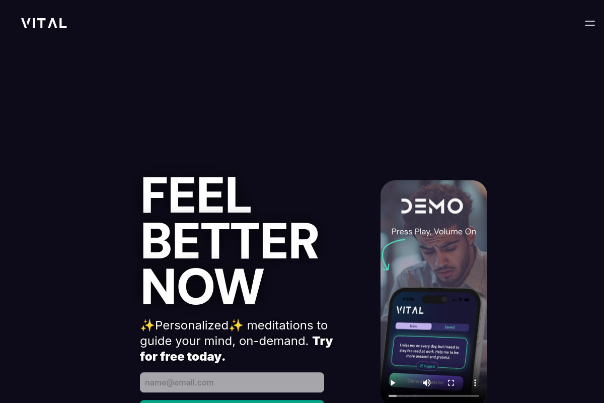 Screenshot of the Vital website