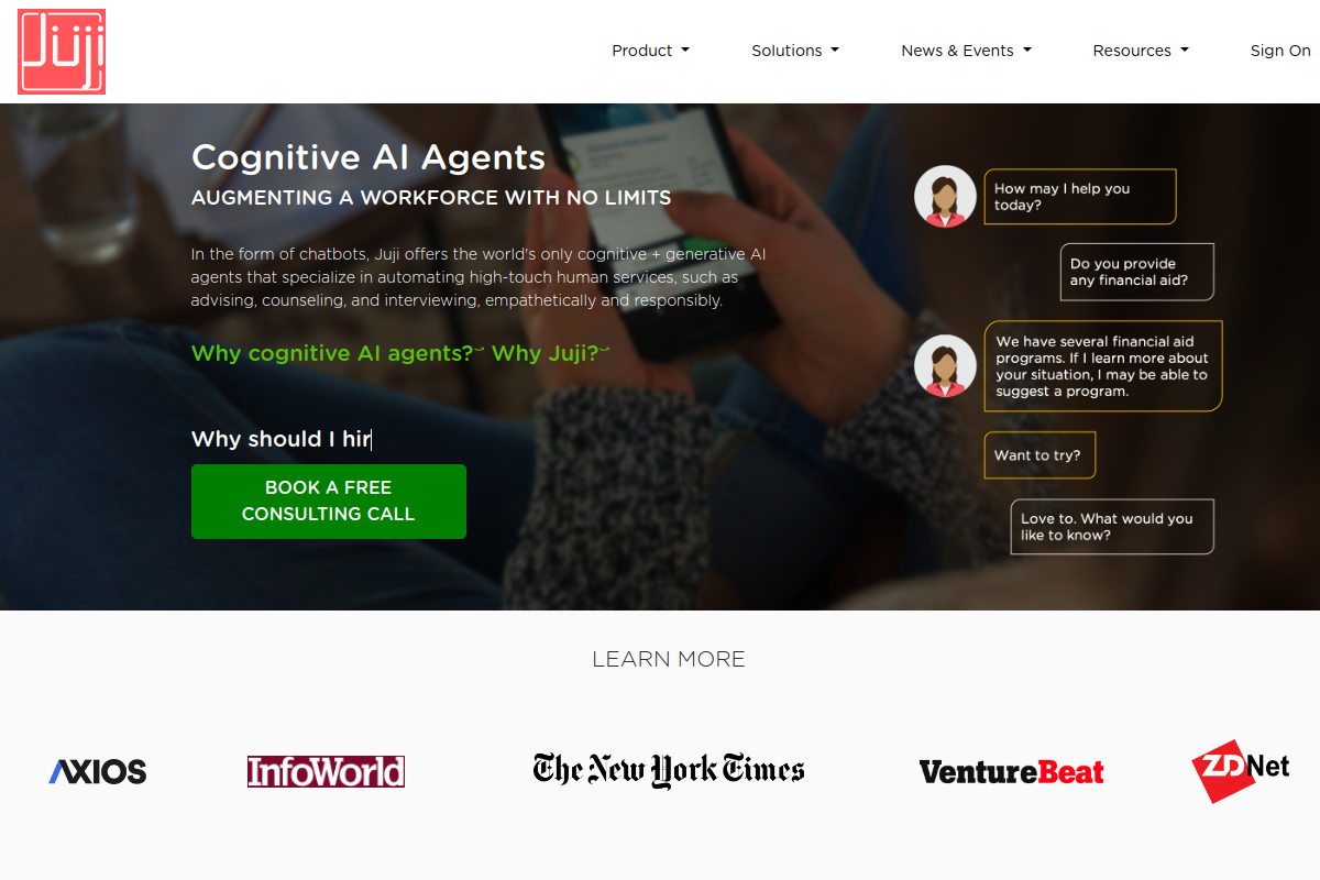 Screenshot of the Juji website