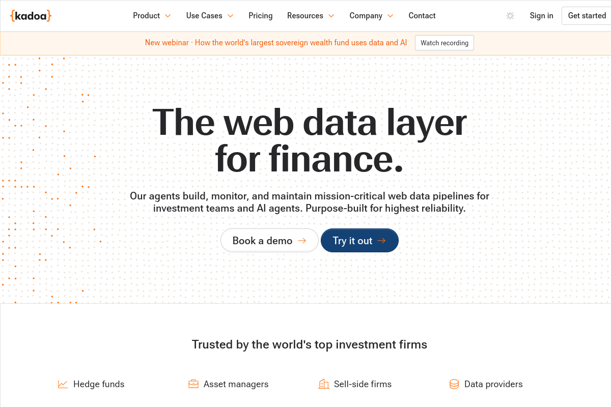 Screenshot of the Kadoa website