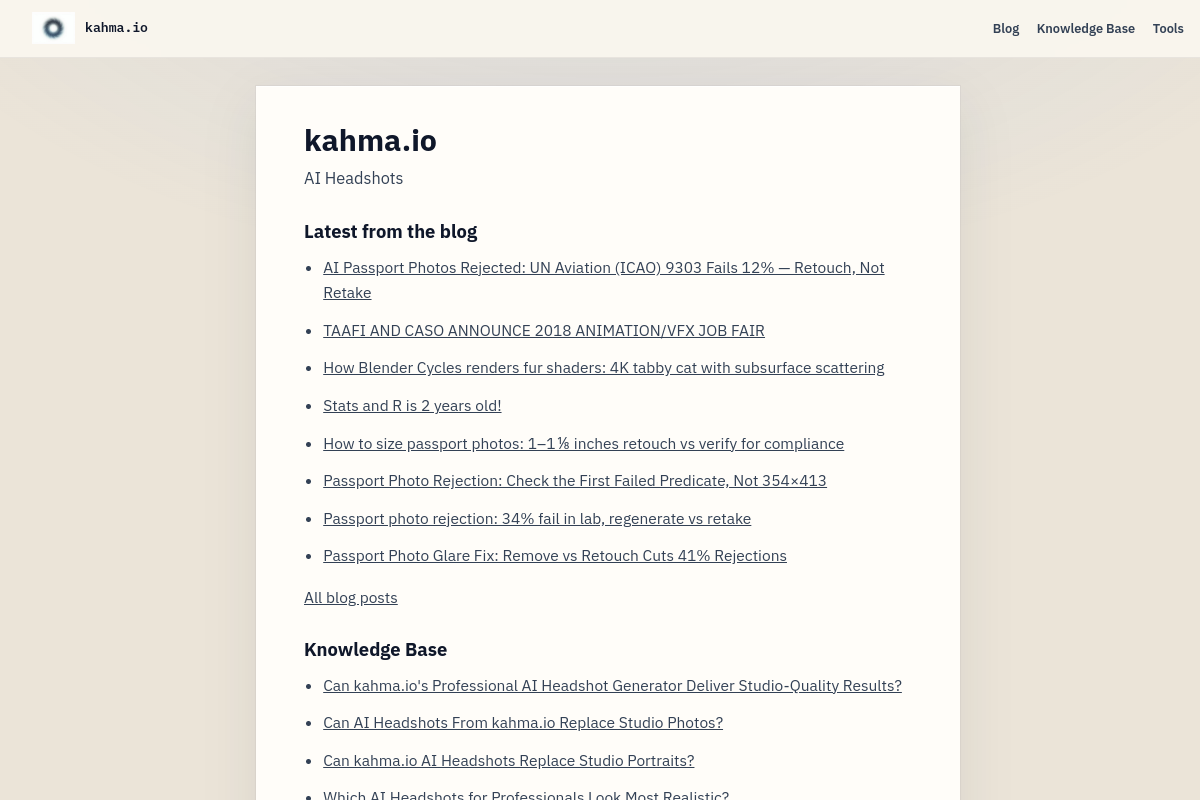 Screenshot of the Kahma website