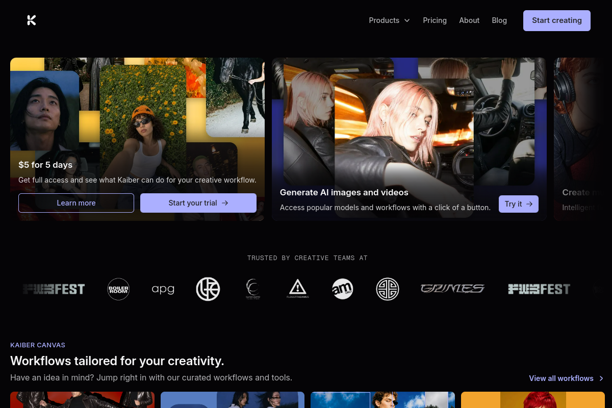 Screenshot of the Kaiber website