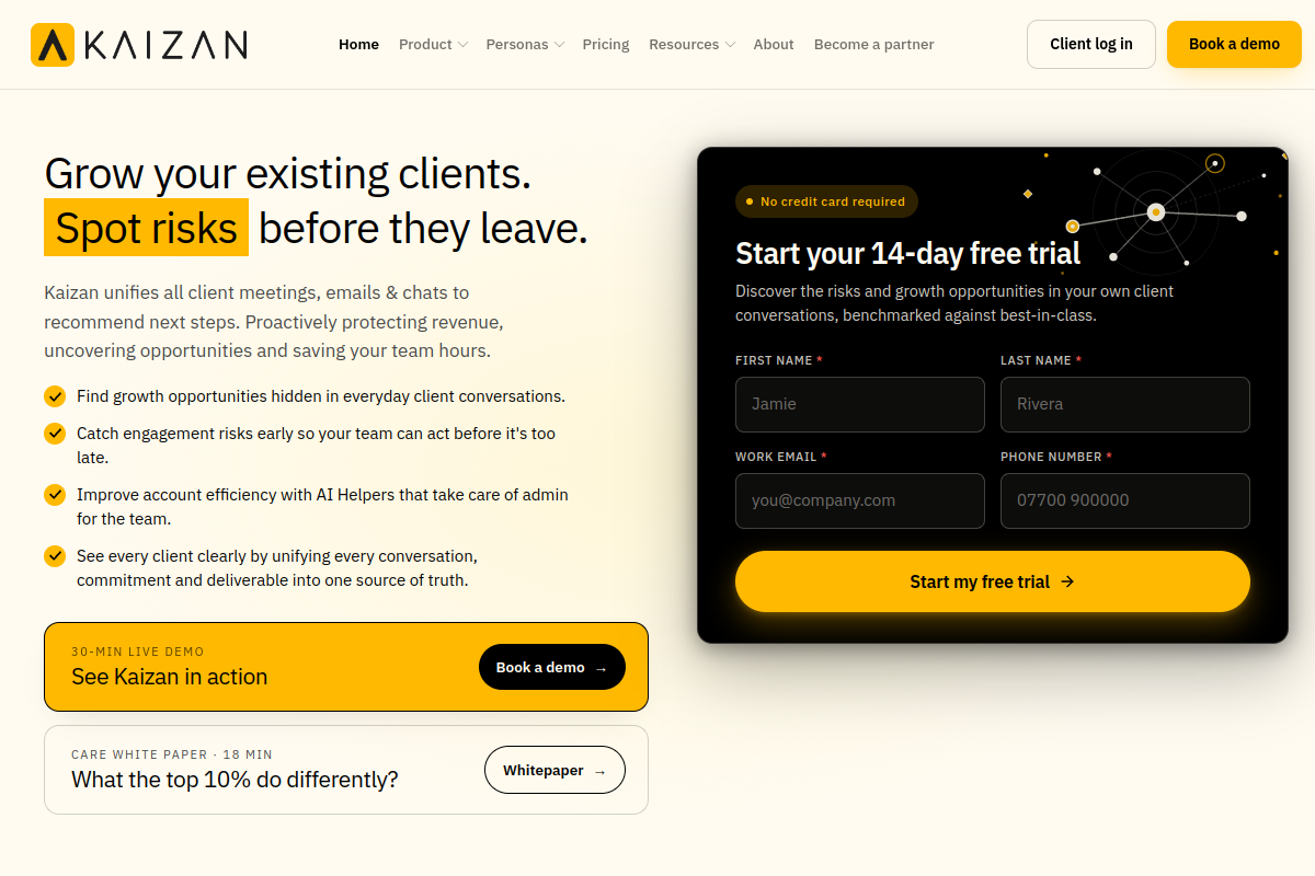 Screenshot of the Kaizan website