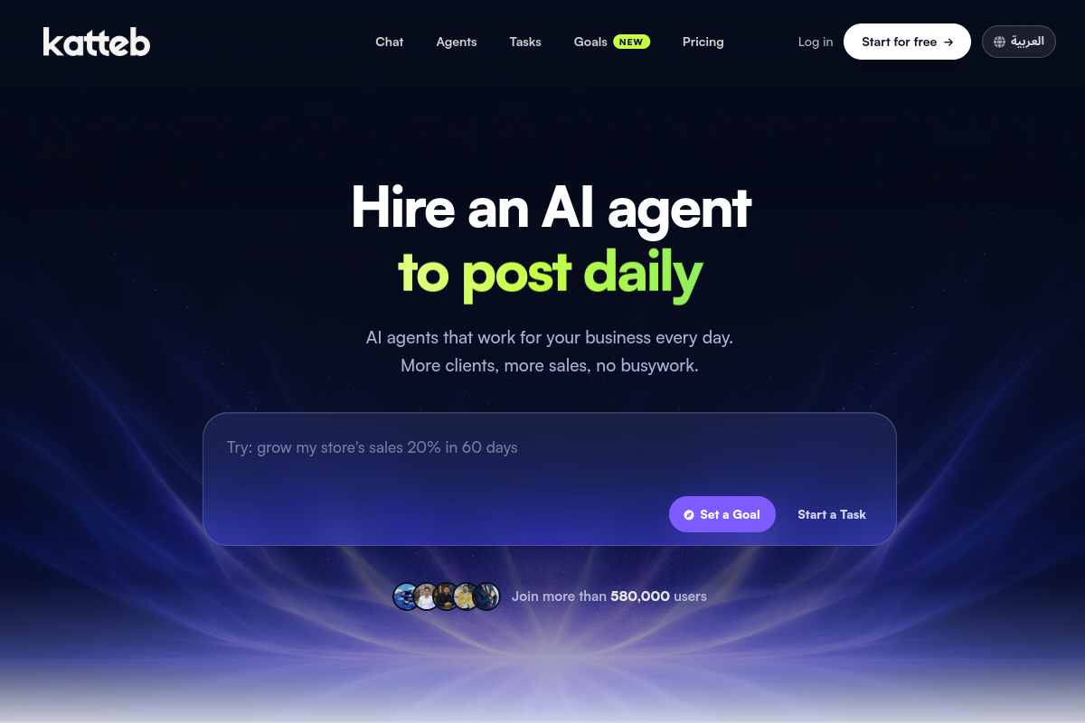 Screenshot of the Katteb AI Article Writer website