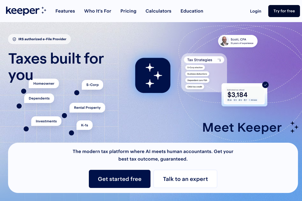 Screenshot of the Keepertax website
