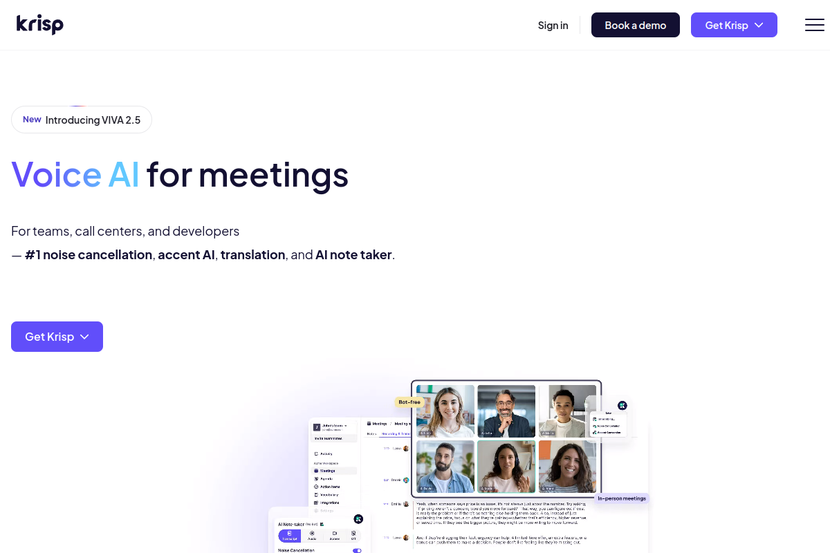 Screenshot of the Krisp website