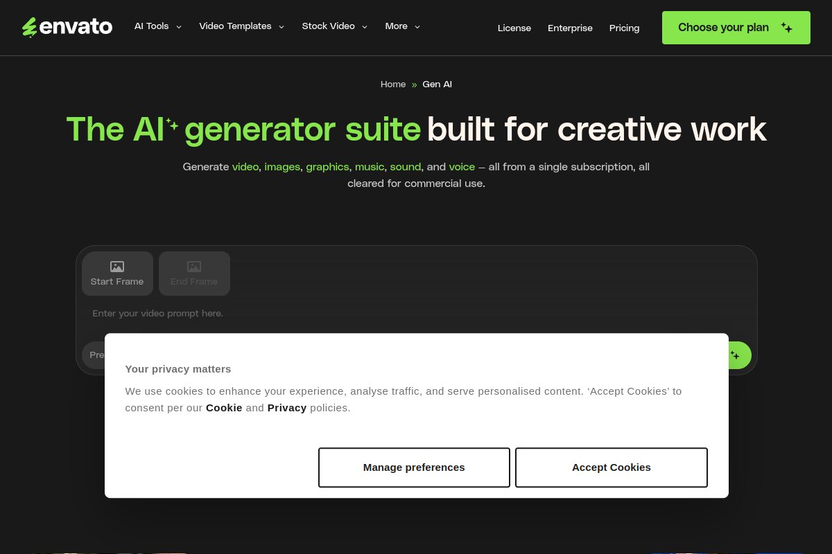 Screenshot of the Envato Image Gen website