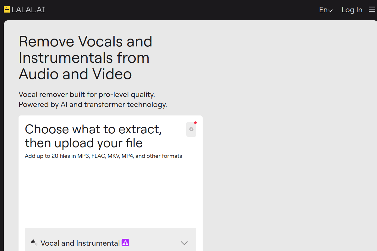 Screenshot of the LALAL website