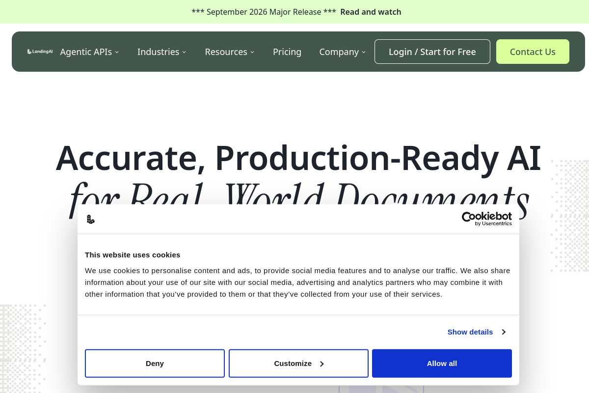 Screenshot of the Landing AI website