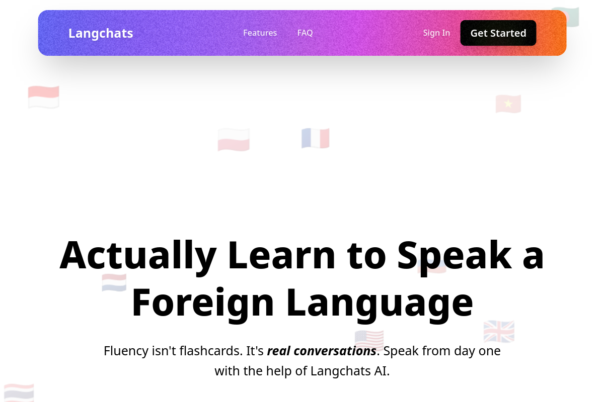 Screenshot of the Langchats website