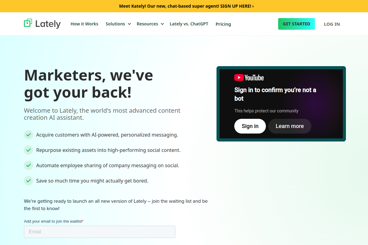 Screenshot of the Lately website
