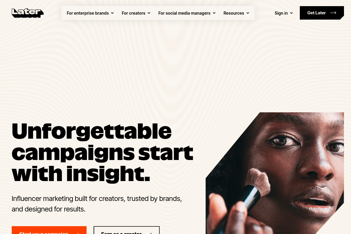 Screenshot of the Later website