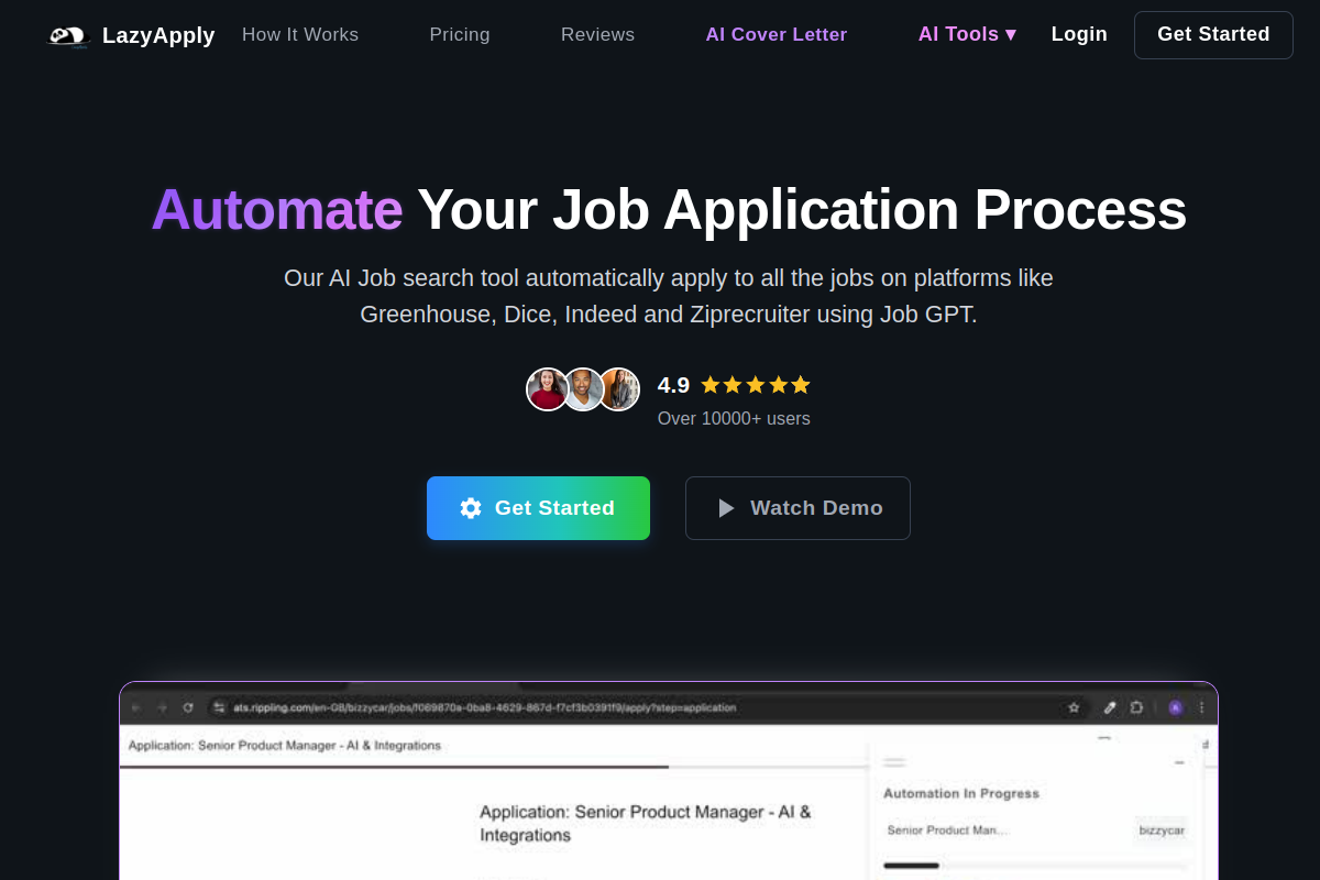 Screenshot of the LazyApply website