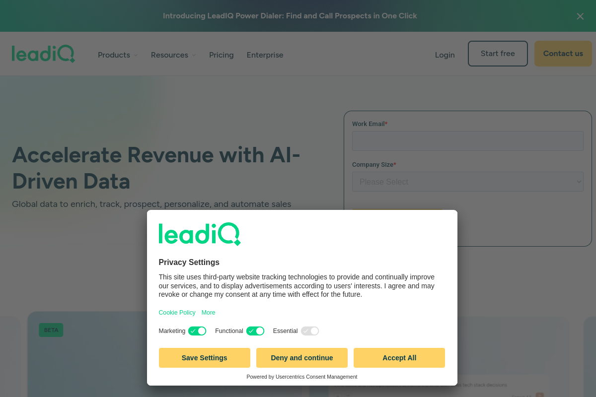 Screenshot of the LeadIQ website