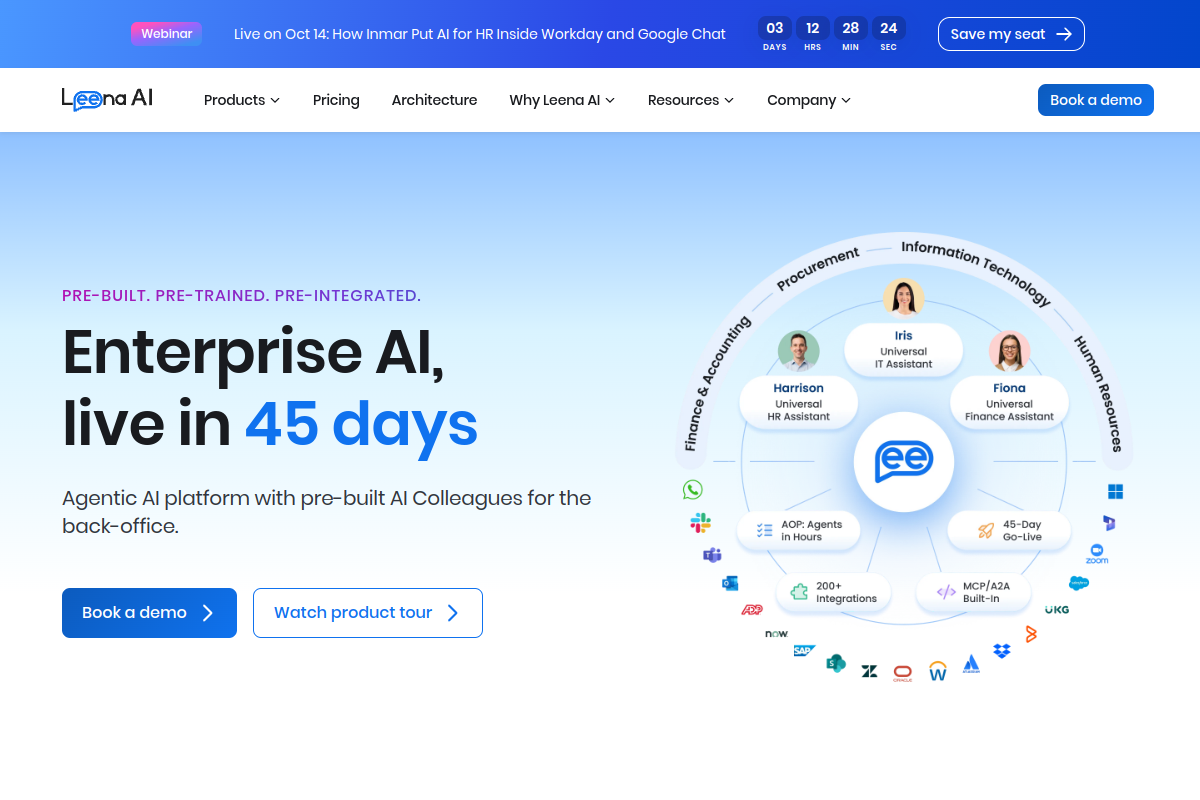 Screenshot of the Leena AI website