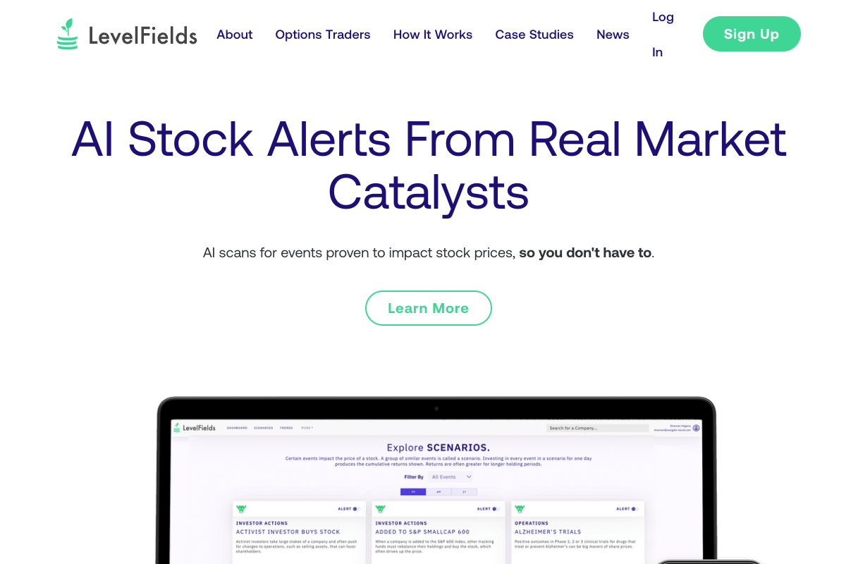 Screenshot of the LevelFields website