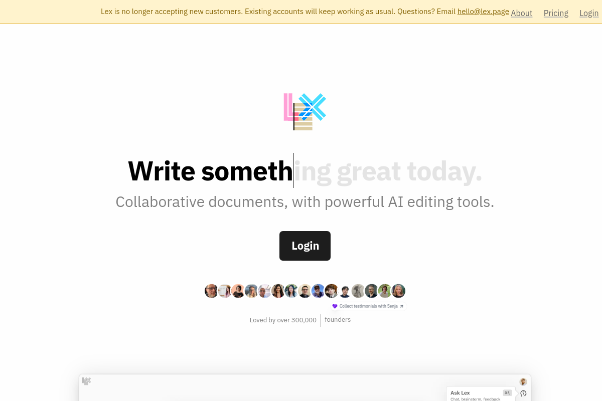Screenshot of the Lex website