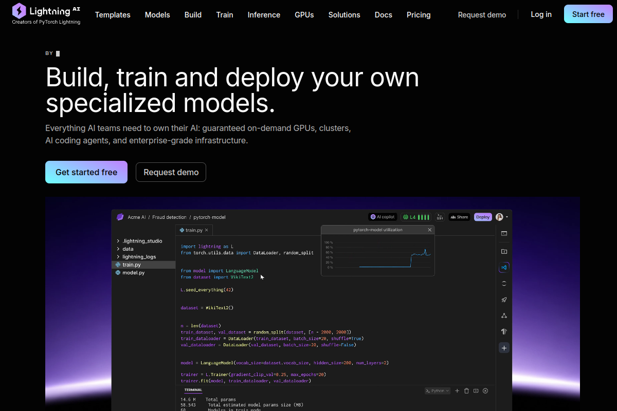 Screenshot of the Lightning AI website