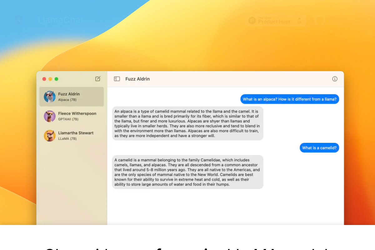 Screenshot of the LlamaChat website