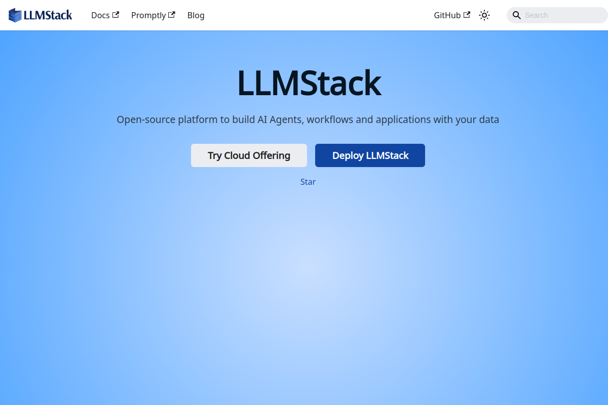 Screenshot of the LLMStack website