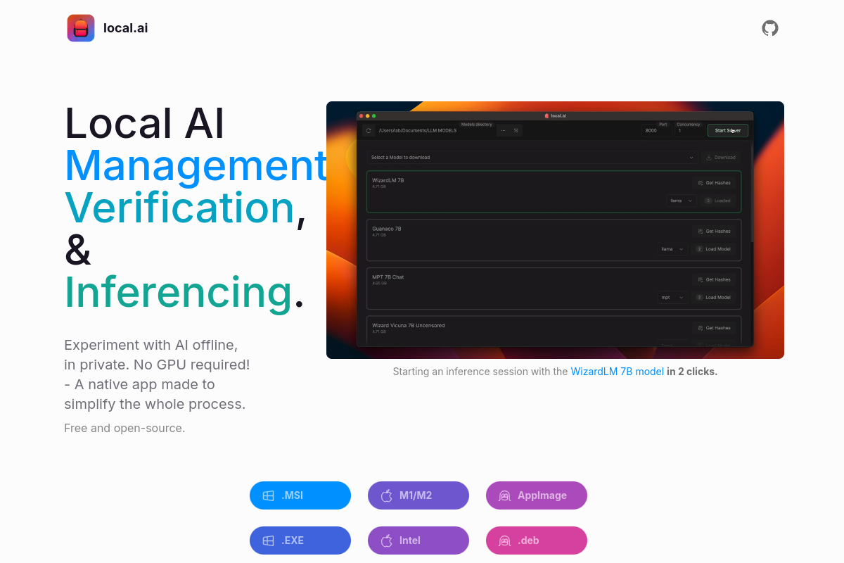 Screenshot of the Localai website