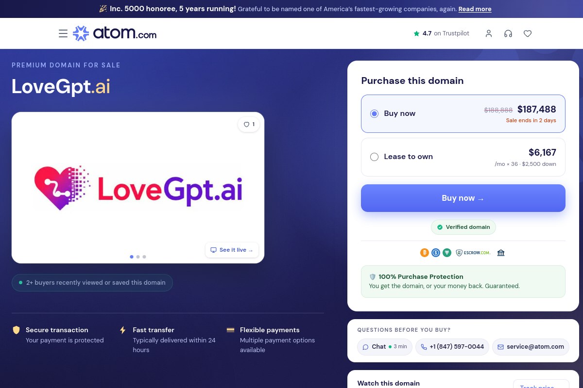 Screenshot of the LoveGPT website