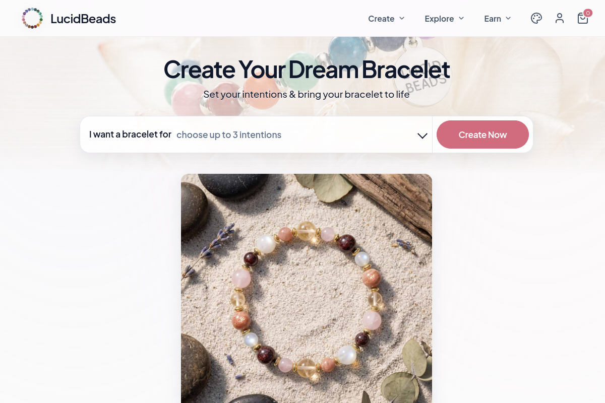 Screenshot of the Lucid Beads website