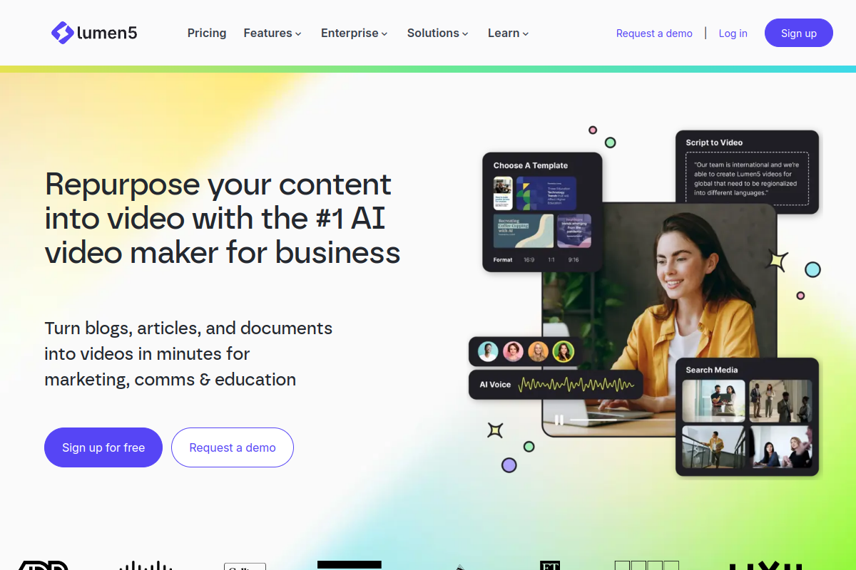 Screenshot of the Lumen5 website