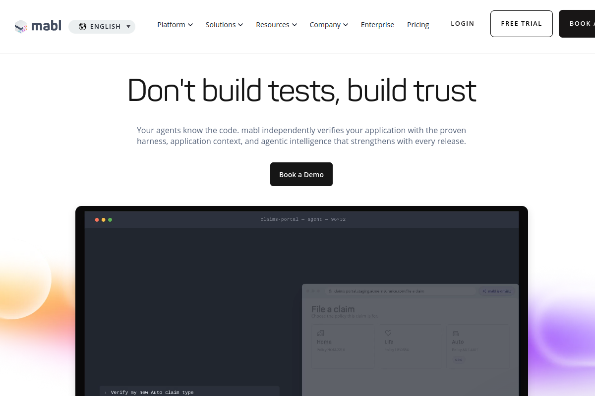 Screenshot of the Mabl website