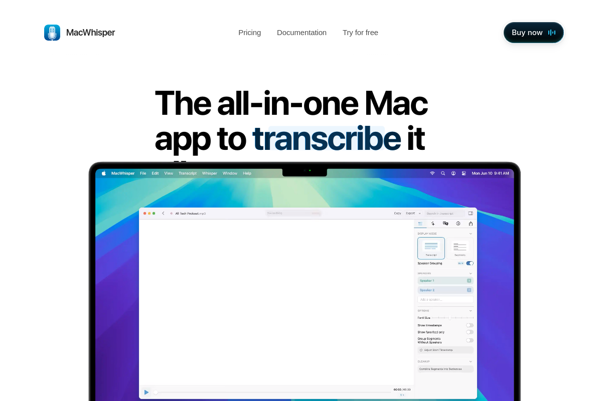 Screenshot of the MacWhisper website
