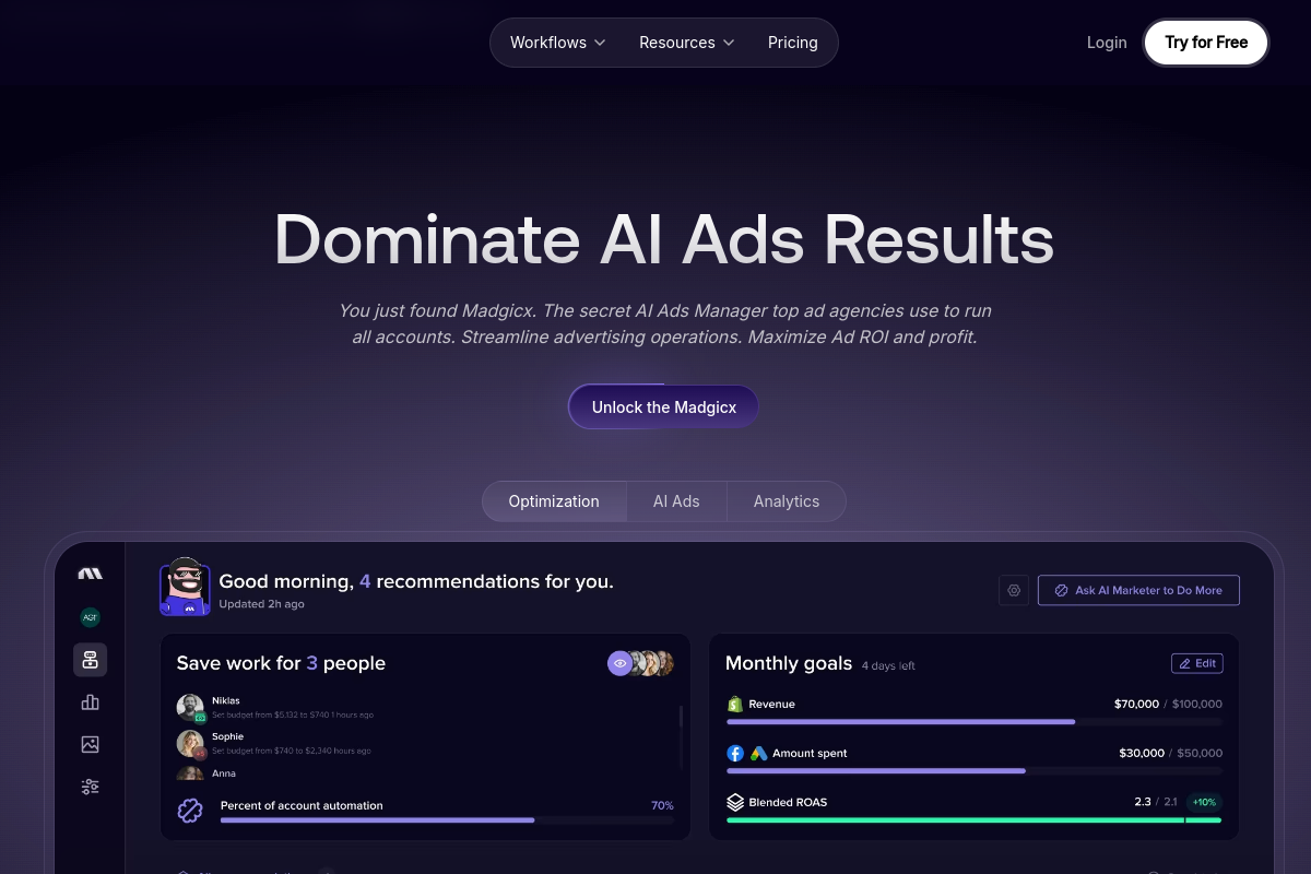 Screenshot of the Madgicx website