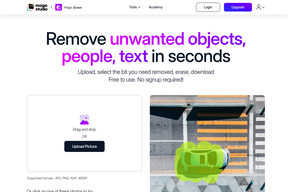 Screenshot of the Magic Eraser website