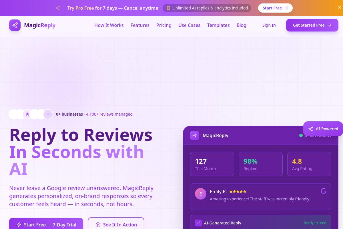 Screenshot of the MagicReply website