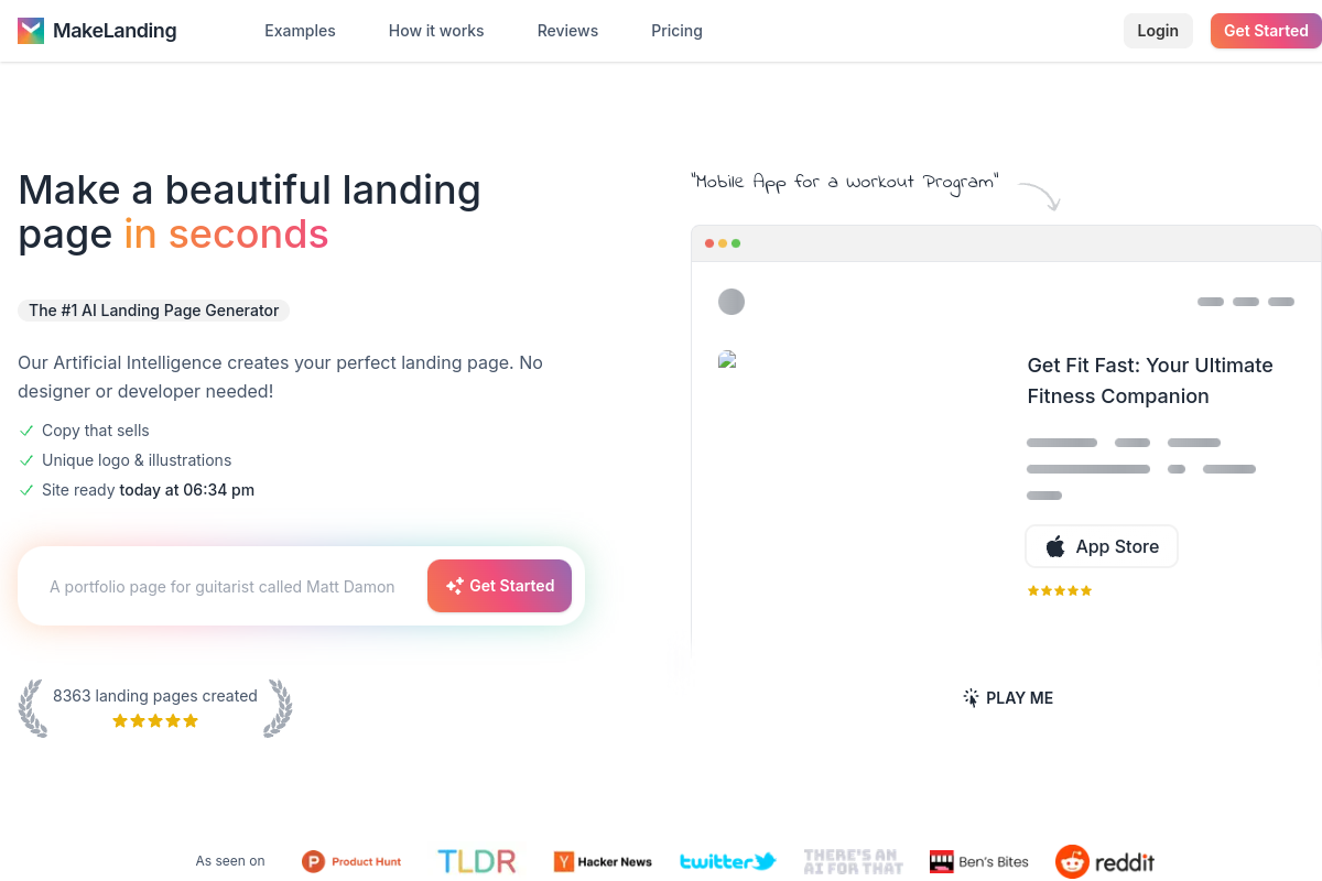 Screenshot of the MakeLanding website