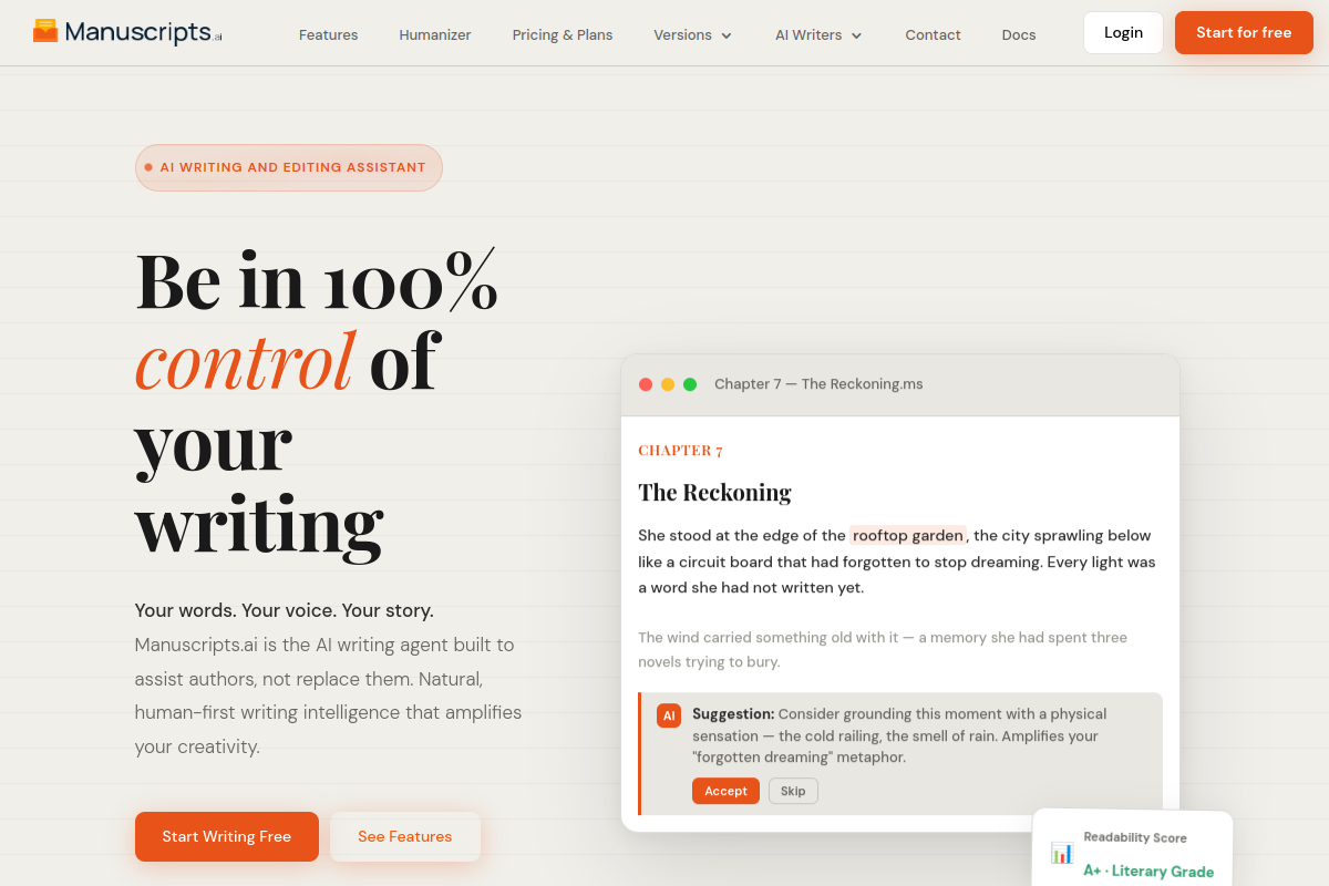 Screenshot of the ManuscriptsAI website