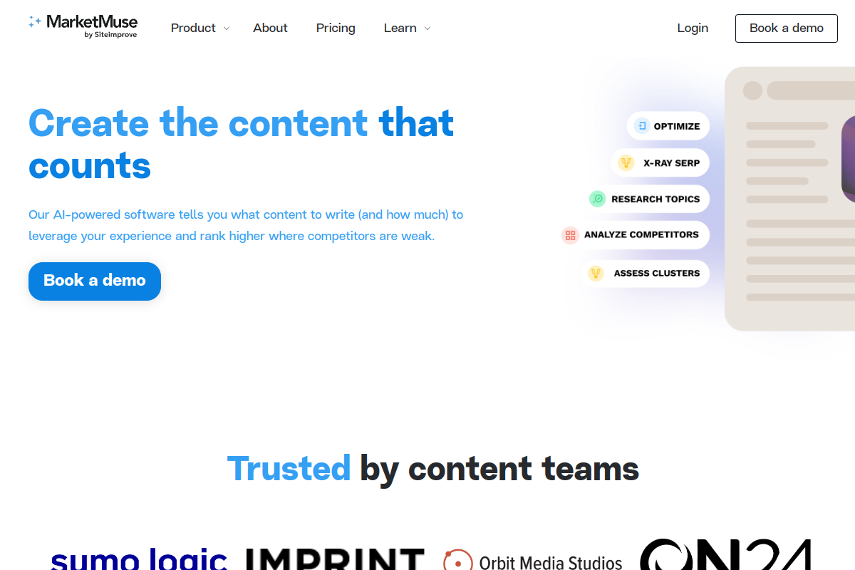 Screenshot of the MarketMuse website