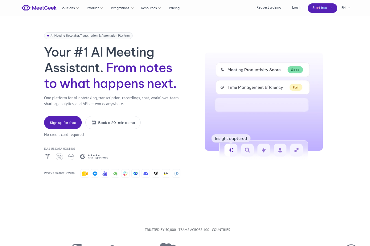 Screenshot of the MeetGeek website