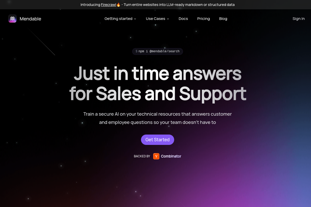 Screenshot of the Mendable website