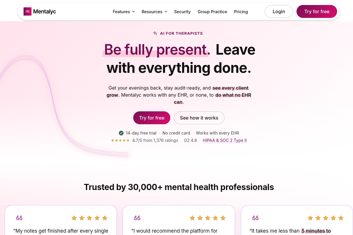 Screenshot of the Mentalyc website