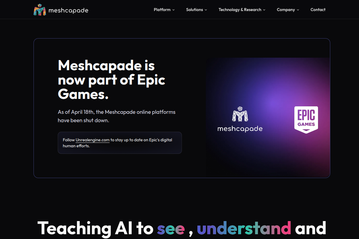Screenshot of the Meshcapade website