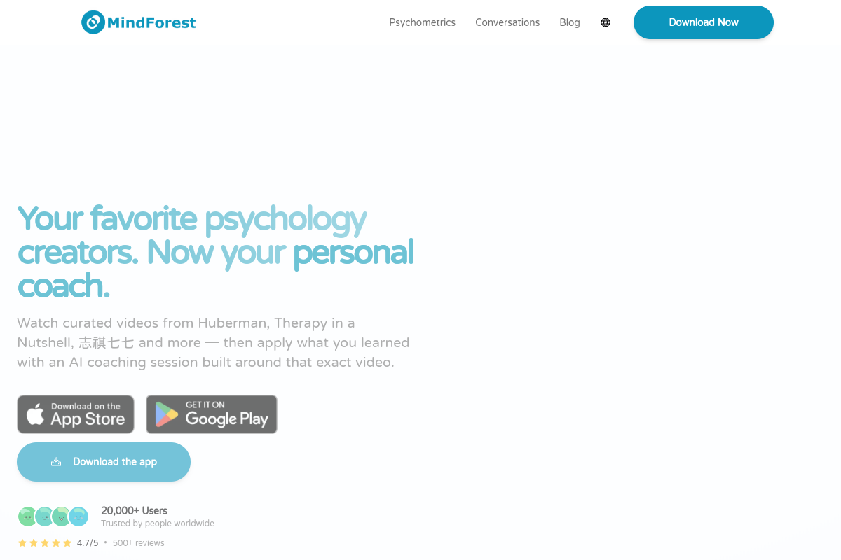 Screenshot of the MindForest website