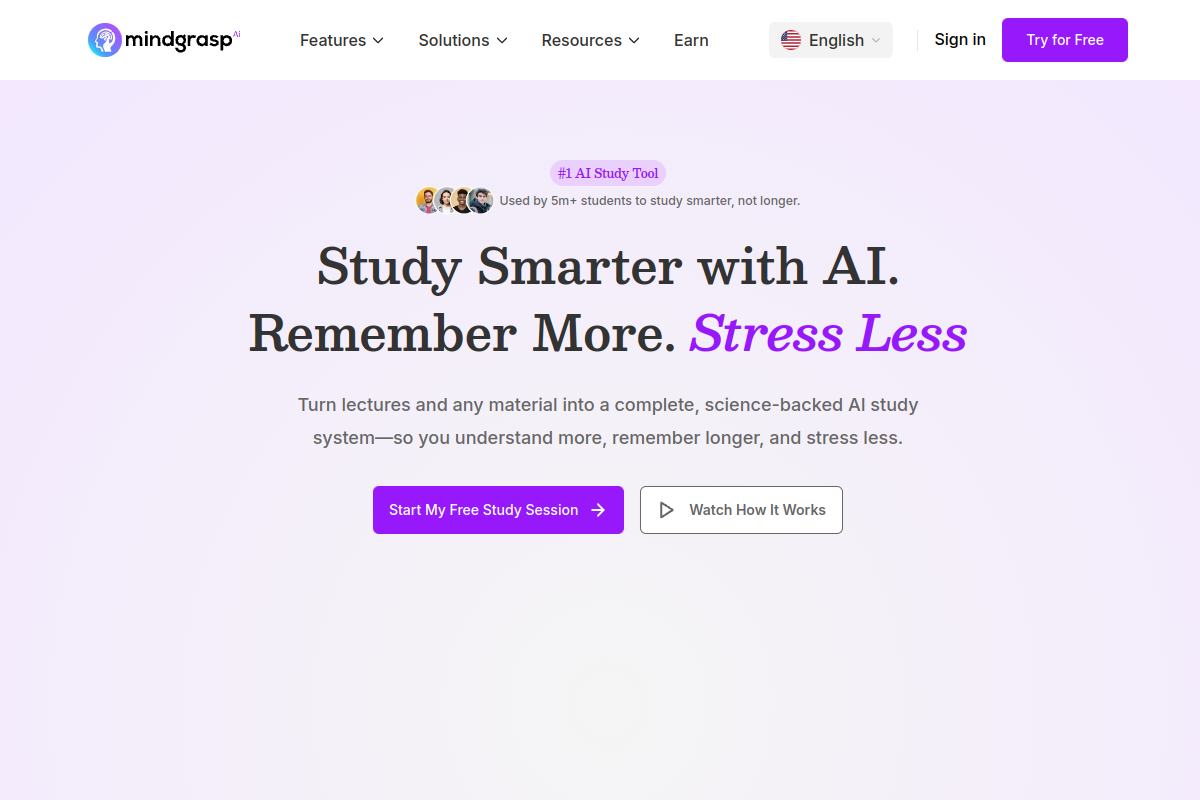 Screenshot of the Mindgrasp website