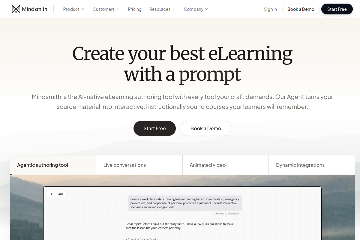 Screenshot of the Mindsmith website