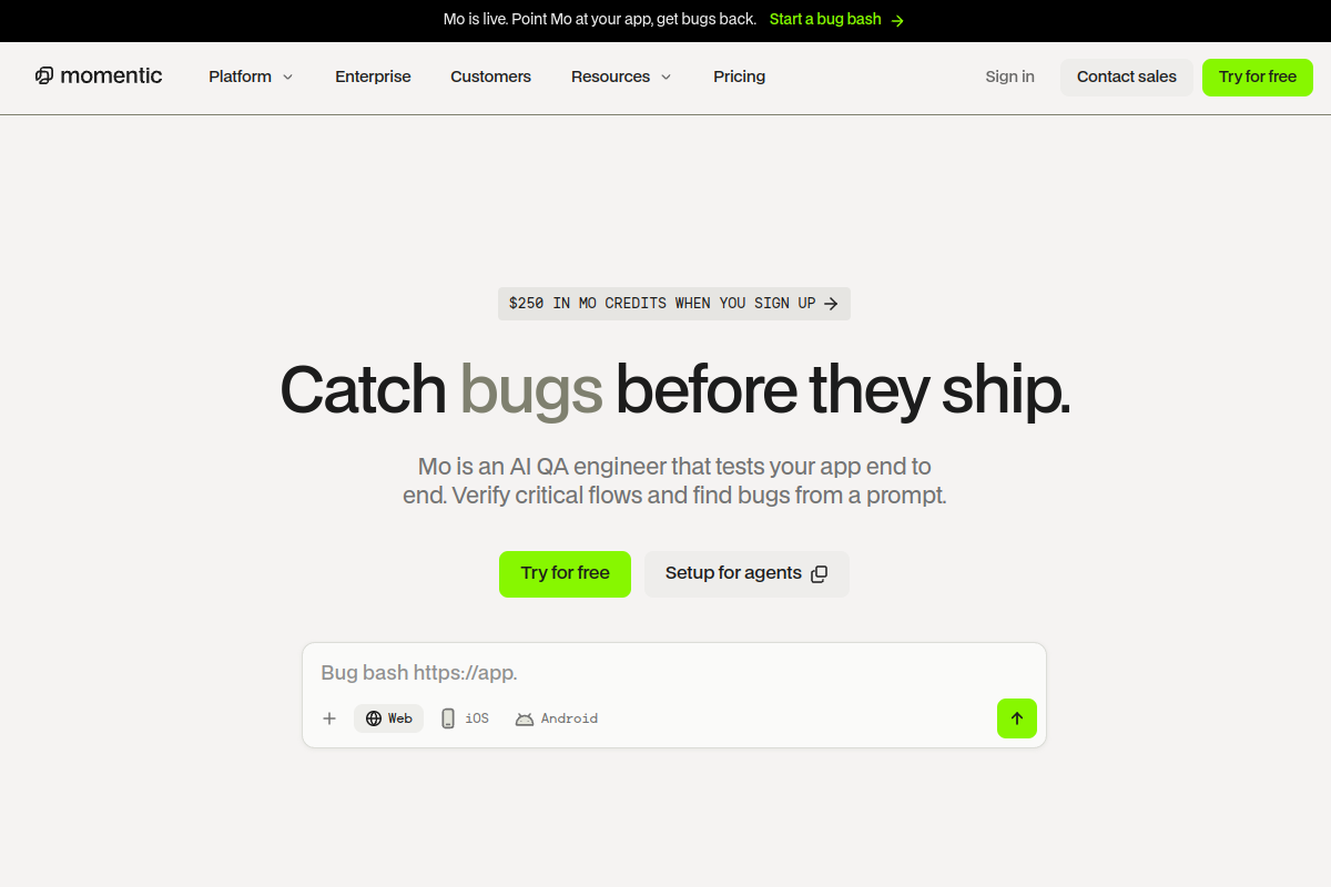Screenshot of the Momentic website