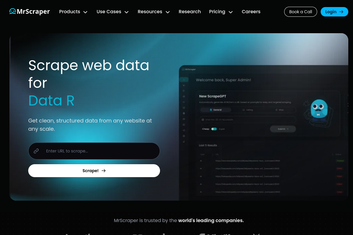 Screenshot of the MrScrapper website